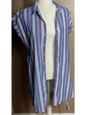 Harper Heritage Shirt Dress Blue Button Preppy Summer Casual Tunic Pockets Wom M
